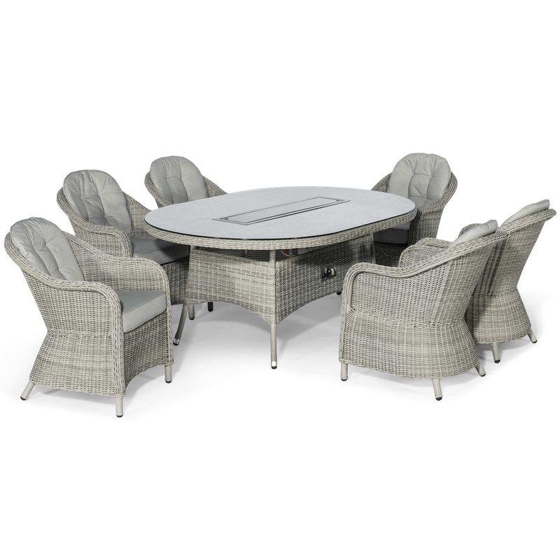 Stratford 6 Seater Oval Rattan Dining Set with Heritage Chairs & Fire Pit
