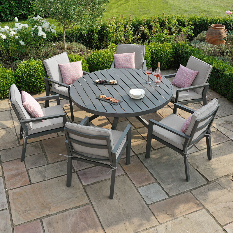 MZ New York 6 Seater Aluminium Round Dining Set from Rattan Garden Furniture