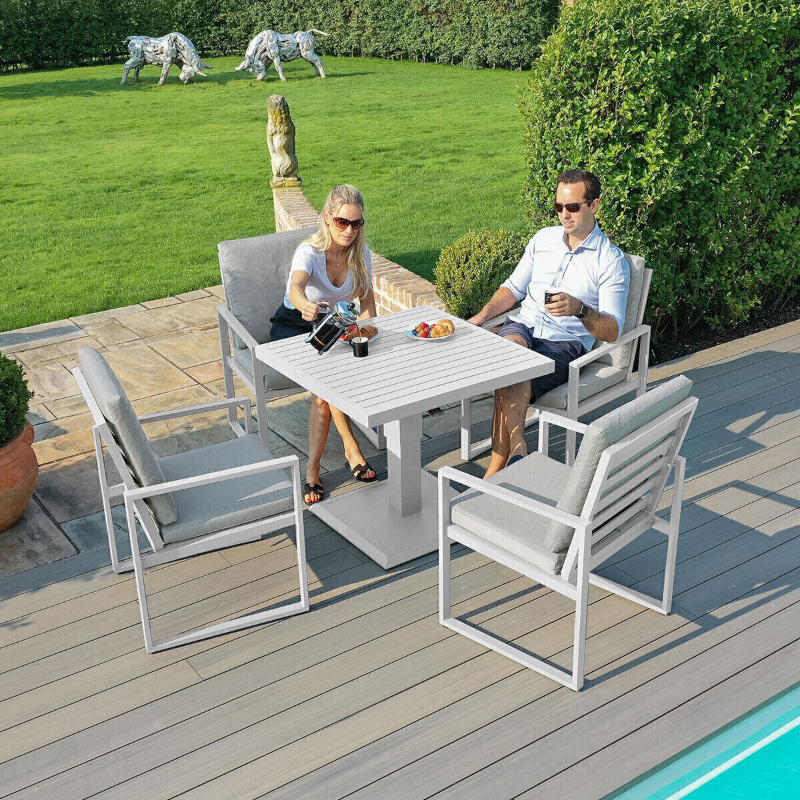 MZ Amalfi 4 Seater Square Dining Set with Rising Table - White at Rattan Garden Furniture