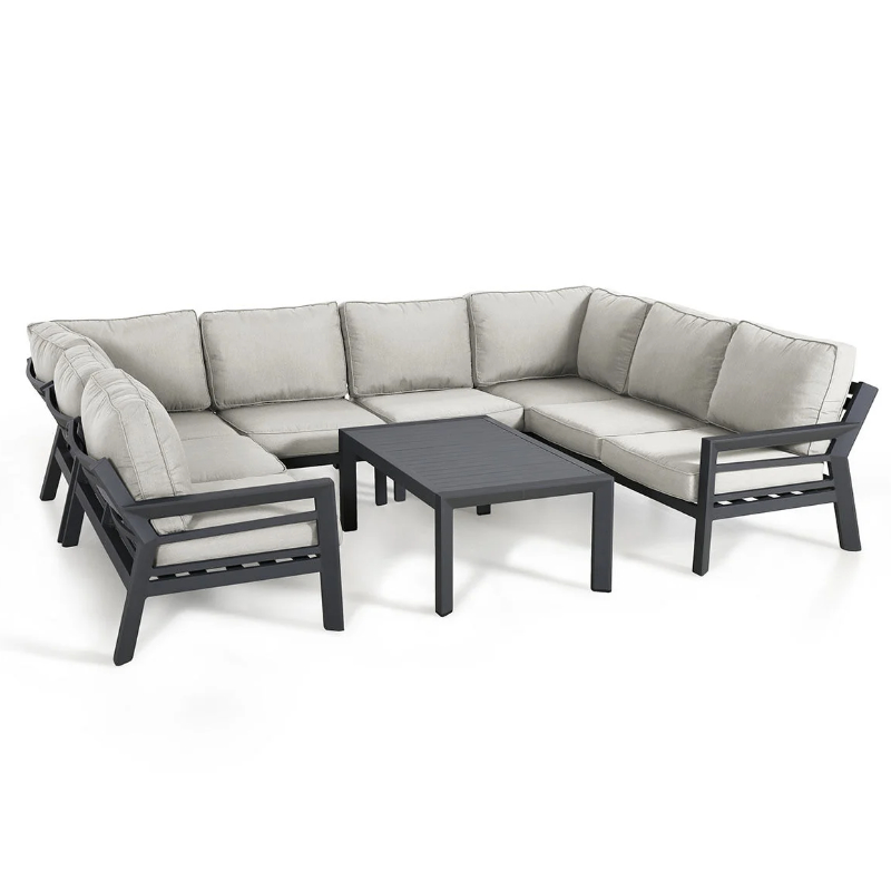 MZ New York 6 Seater Aluminium U-Shaped Sofa Set at Rattan Garden Furniture