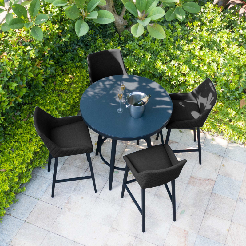 MZ Regal 4 Seater Outdoor Fabric Round Bar Set - Charcoal at Rattan Garden Furniture