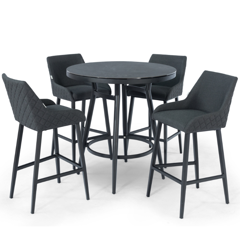 Nantes 4 Seater Outdoor Fabric Round Bar Set - Charcoal
