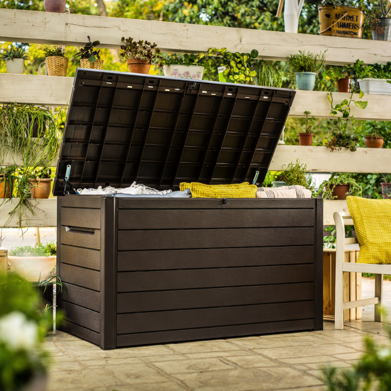 Norfolk 870L Resin Storage Box - Brown at Rattan Garden Furniture