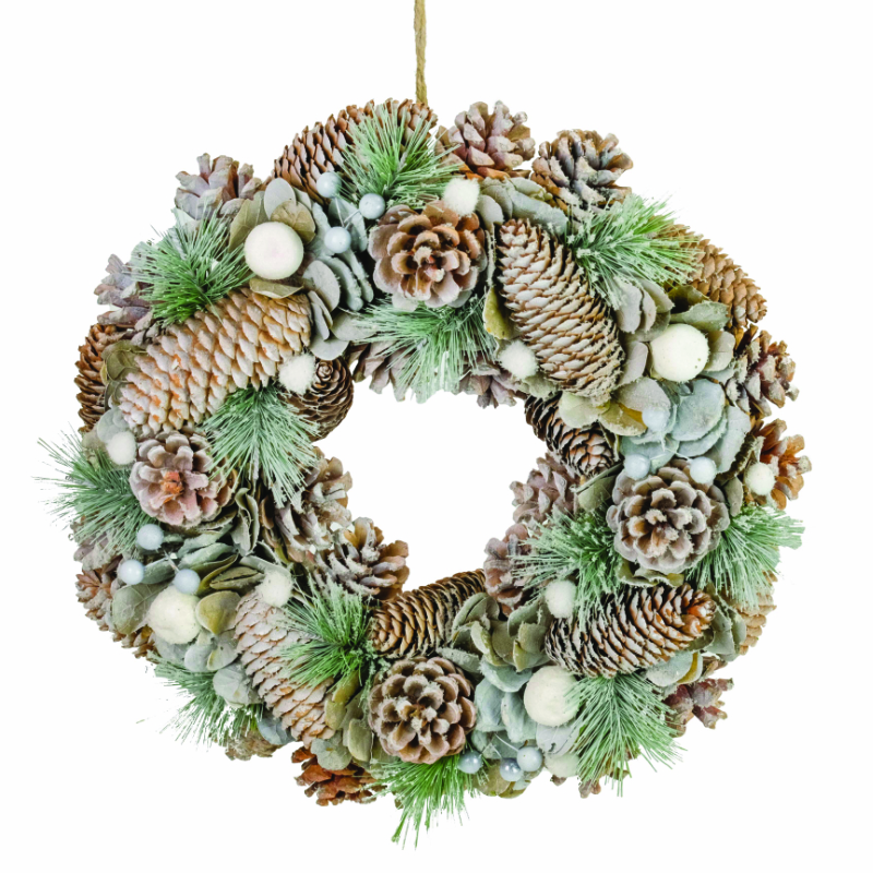 Osbourne White Berry Frosted Pinecone Christmas Wreath - 34cm