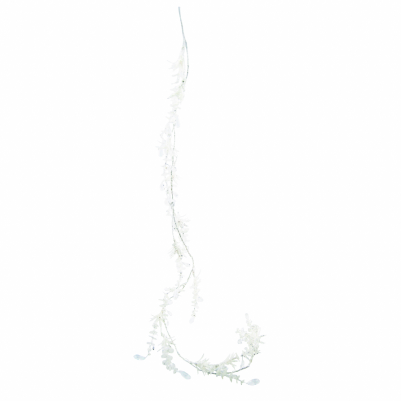 Osbourne White Glitter Leaf Christmas Garland With Crystal Tear Drops - 120cm