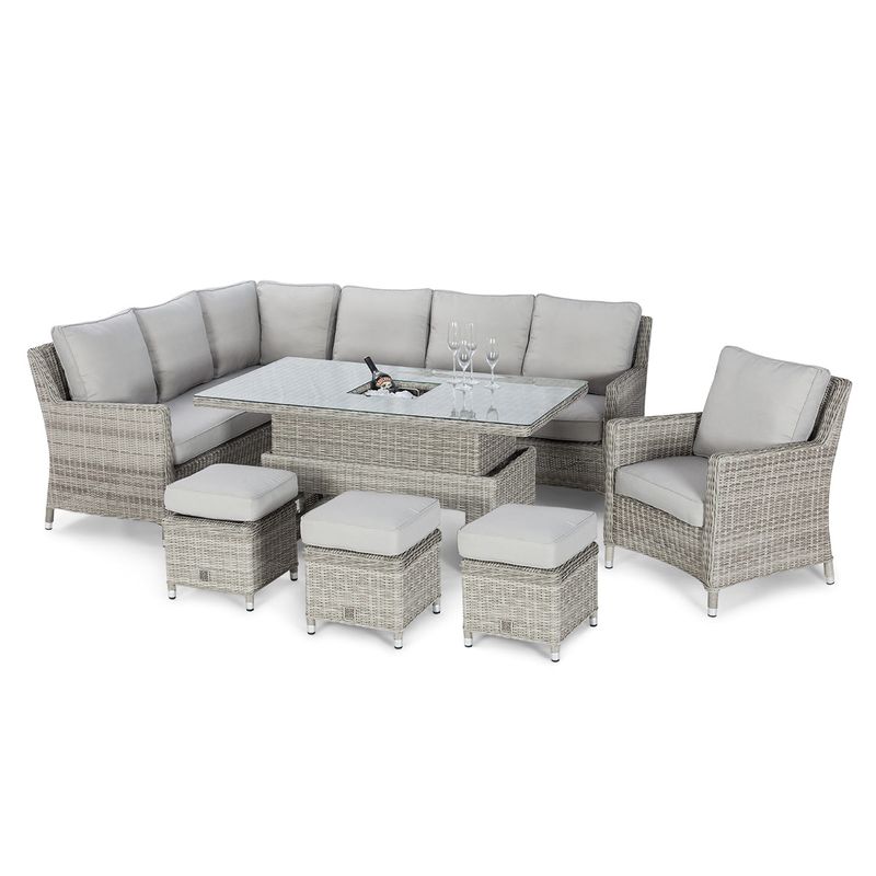 MZ Oxford 6-9 Seater Rattan Corner Dining Set with Ice Bucket & Rising Table plus Armchair