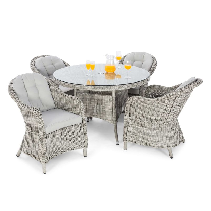 Stratford 4 Seater Round Rattan Dining Set with Heritage Chairs