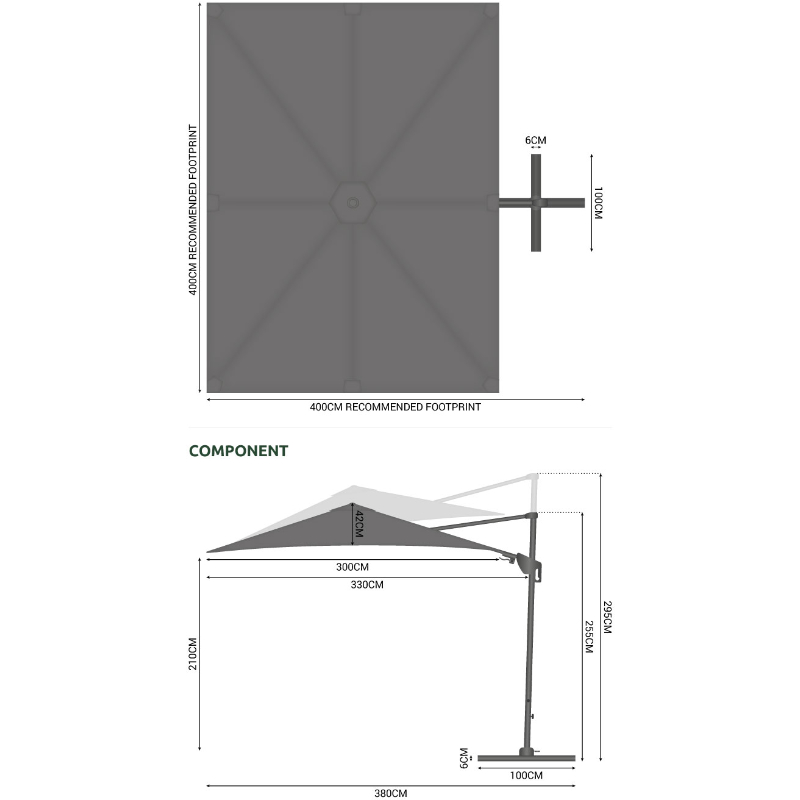 Pallas Grey Frame LED Cantilever Parasol - 4m x 3m Rectangular