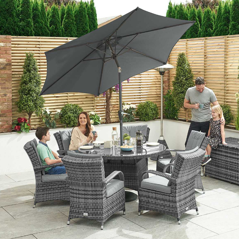 Nova - 6 Seater Rattan Round Dining Set - Grey at Rattan Garden Furniture