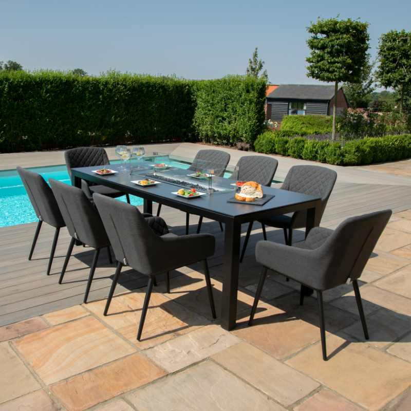 Prague 8 Seater Outdoor Fabric Rectangular Dining Set with Fire Pit Table - Charcoal