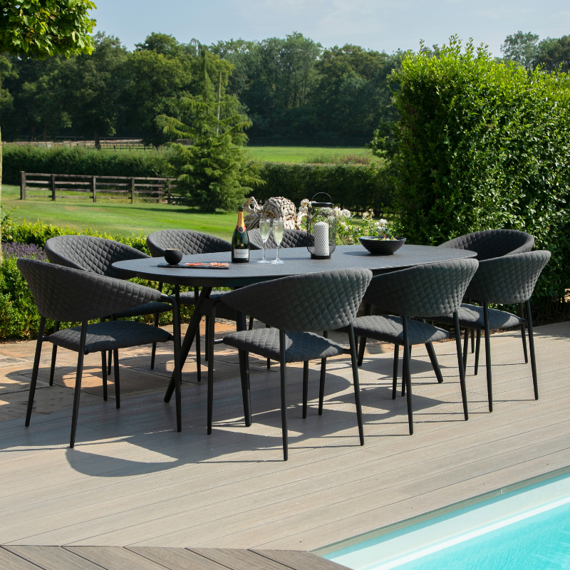 MZ Pebble 8 Seater Outdoor Fabric Oval Dining Set - Charcoal