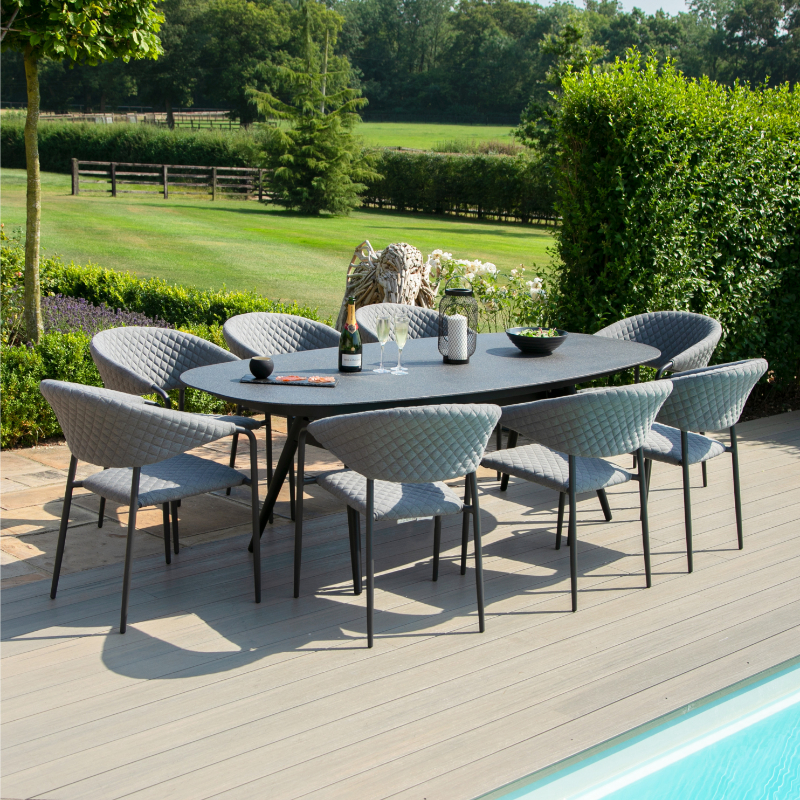 Ravenna 8 Seater Outdoor Fabric Oval Dining Set - Flanelle