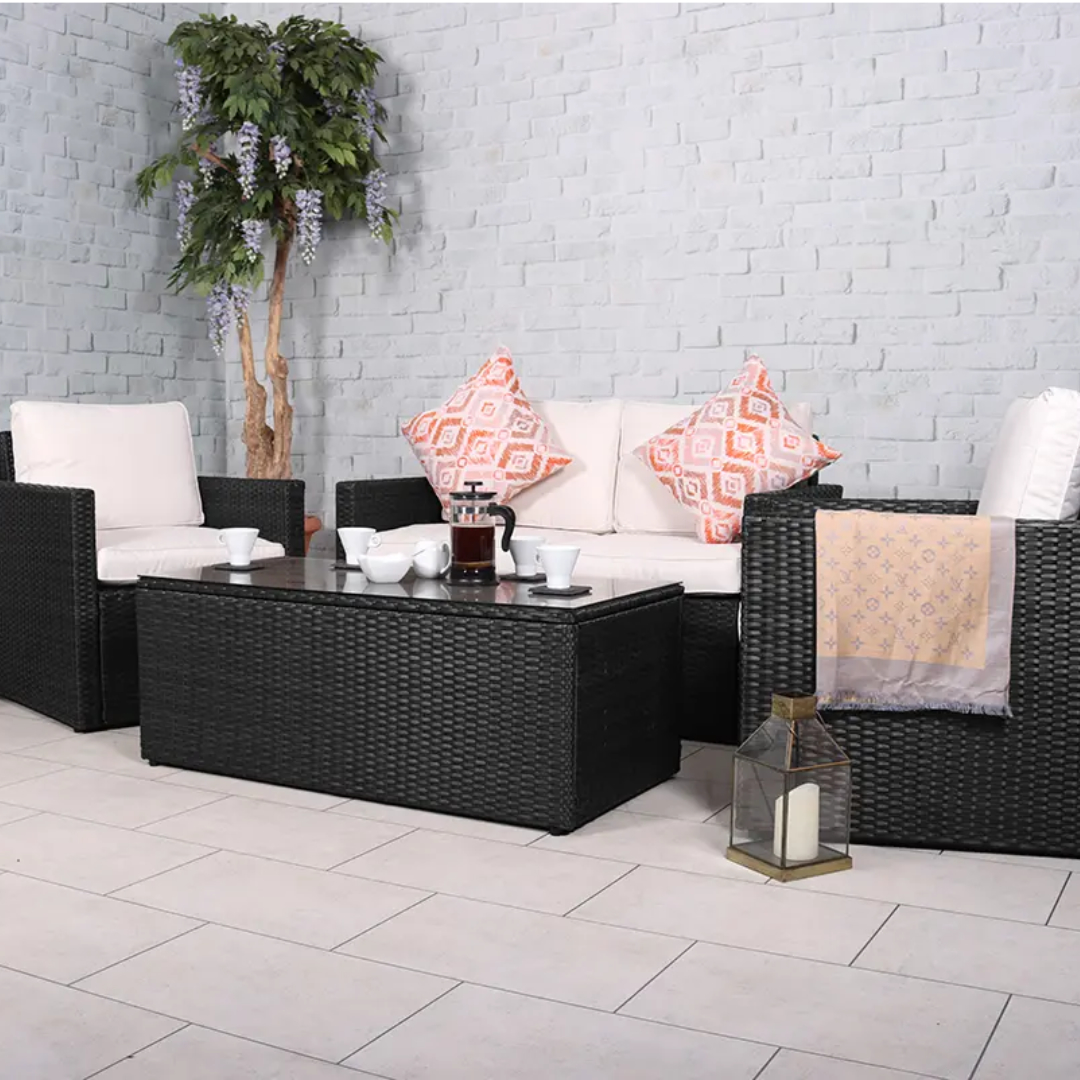 RC Berlin 4 Seater Rattan Lounge Set - Black