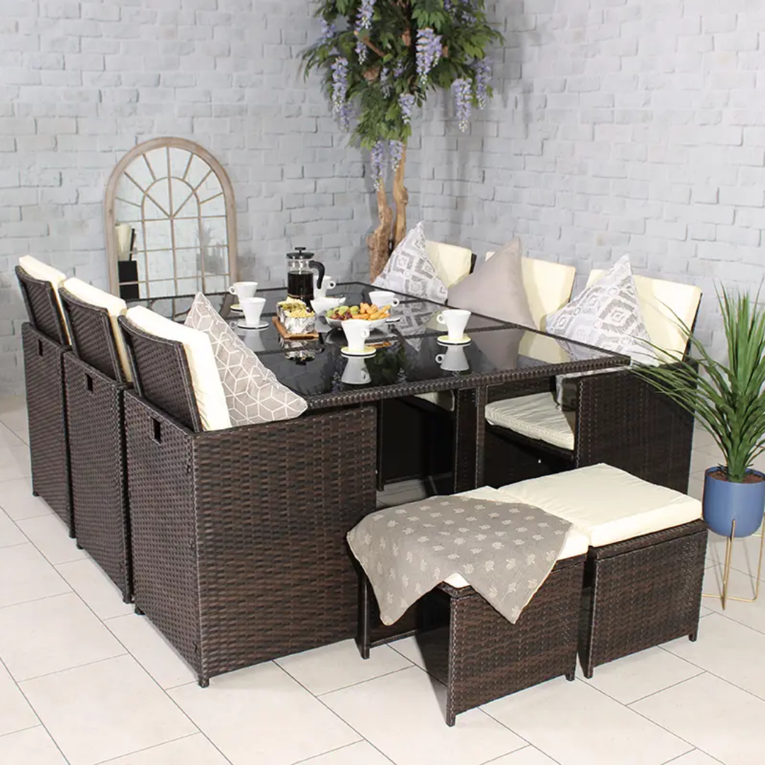 RC Cannes 10 Seater Rectangular Rattan Cube Set - Brown