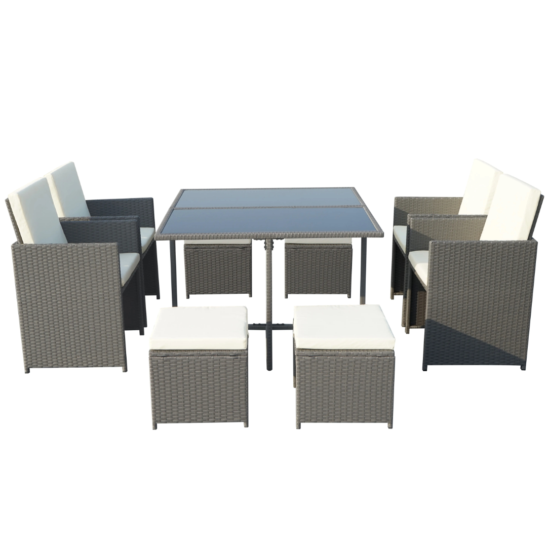 RC Cannes 8 Seater Rattan Cube Set - Grey