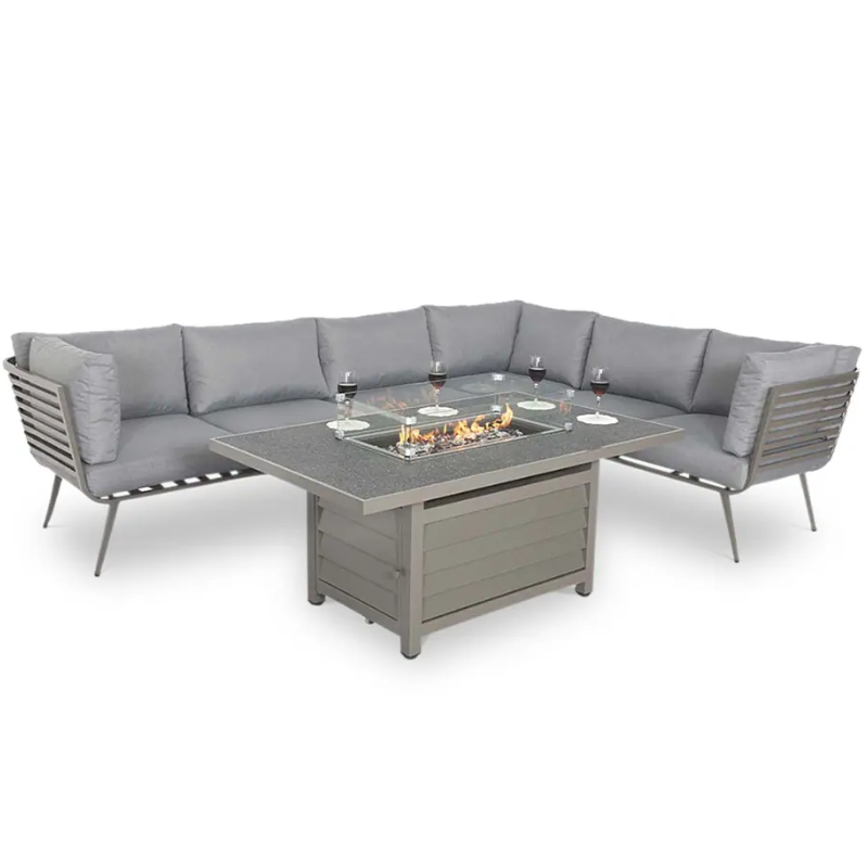 RC Mayfair 8 Seater Aluminium Corner Sofa Set With Rectangular Firepit Table