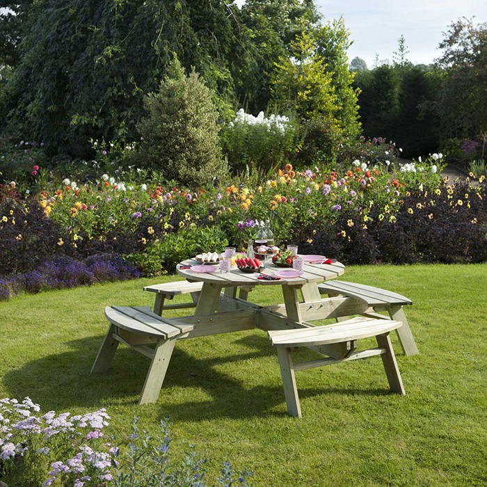Rowlinson Round Picnic Table at Rattan Garden Furniture