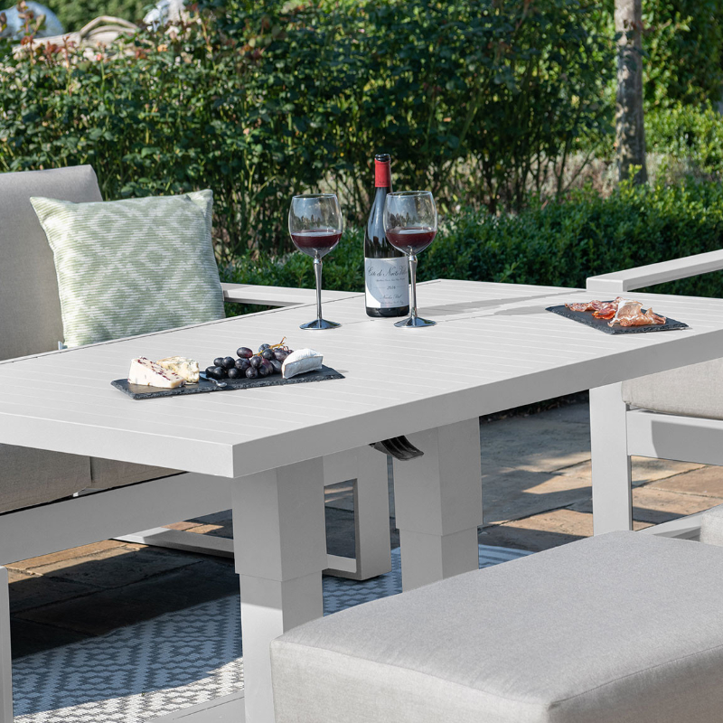 MZ Amalfi 6 Seater Aluminium Sofa Set with Rising Table - White